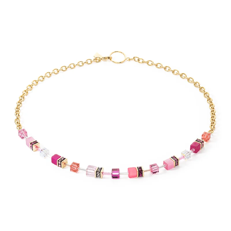 Custom Gold Necklaces-Coeur De Lion GeoCUBE® Iconic Gold Magenta Chain Necklace