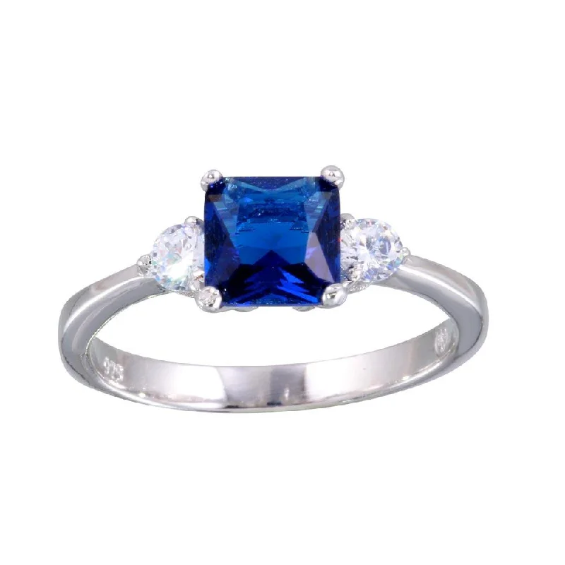 Classic Gold Rings-Rhodium Plated 925 Sterling Silver Blue CZ Center Stone Ring - BGR01138BLU