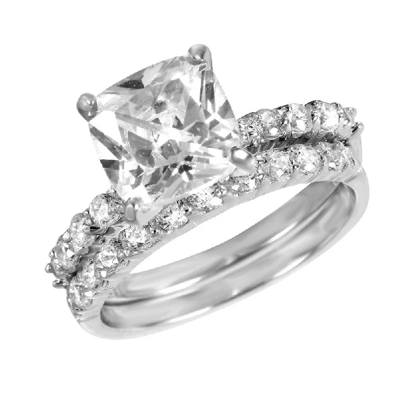 Luxury Engagement Rings-Silver 925 Rhodium Plated CZ Stackable Ring Set - STR00389