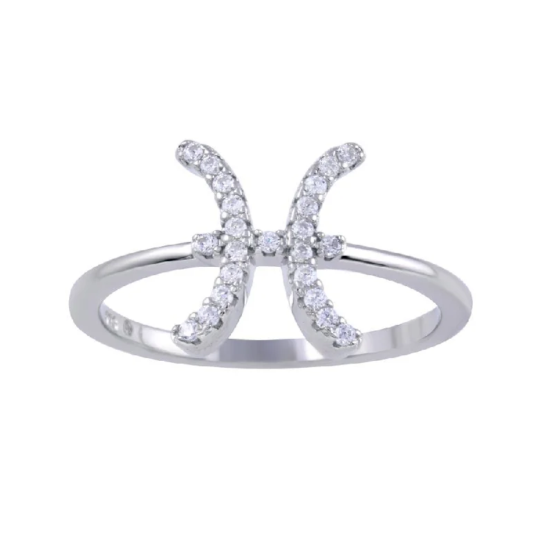 Stylish Adjustable Rings-Rhodium Plated 925 Sterling Silver Pisces CZ Zodiac Sign Ring - BGR01320