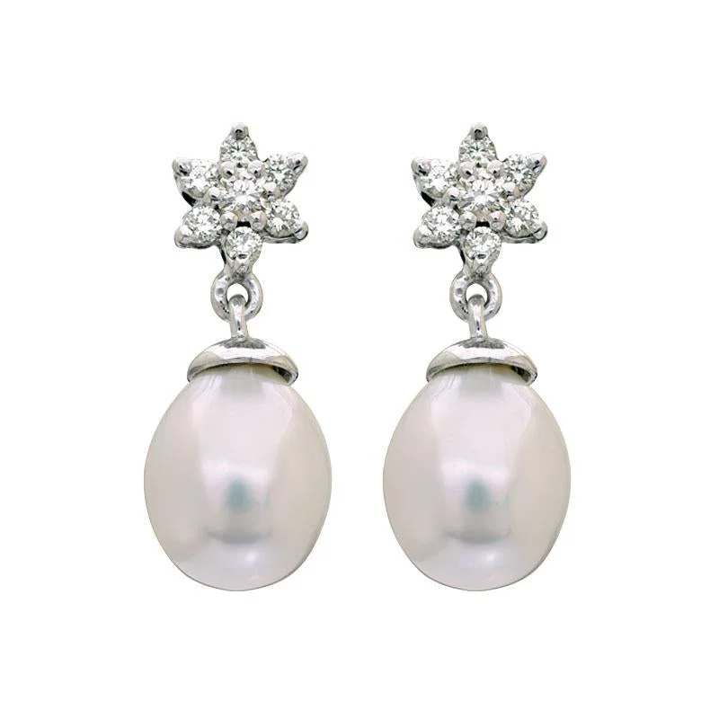 Gold Crystal Earrings-Earrings-South Sea Pearl and Diamond  (205DS)