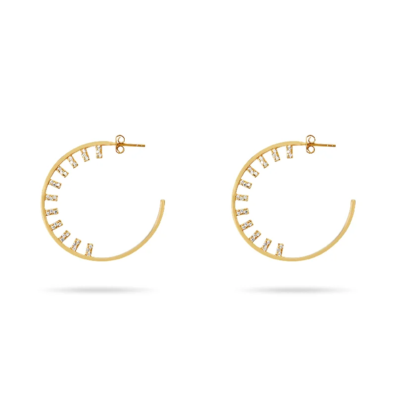 Luxury Diamond Earrings-THE PAVE' OPEN BAR HOOP EARRINGS