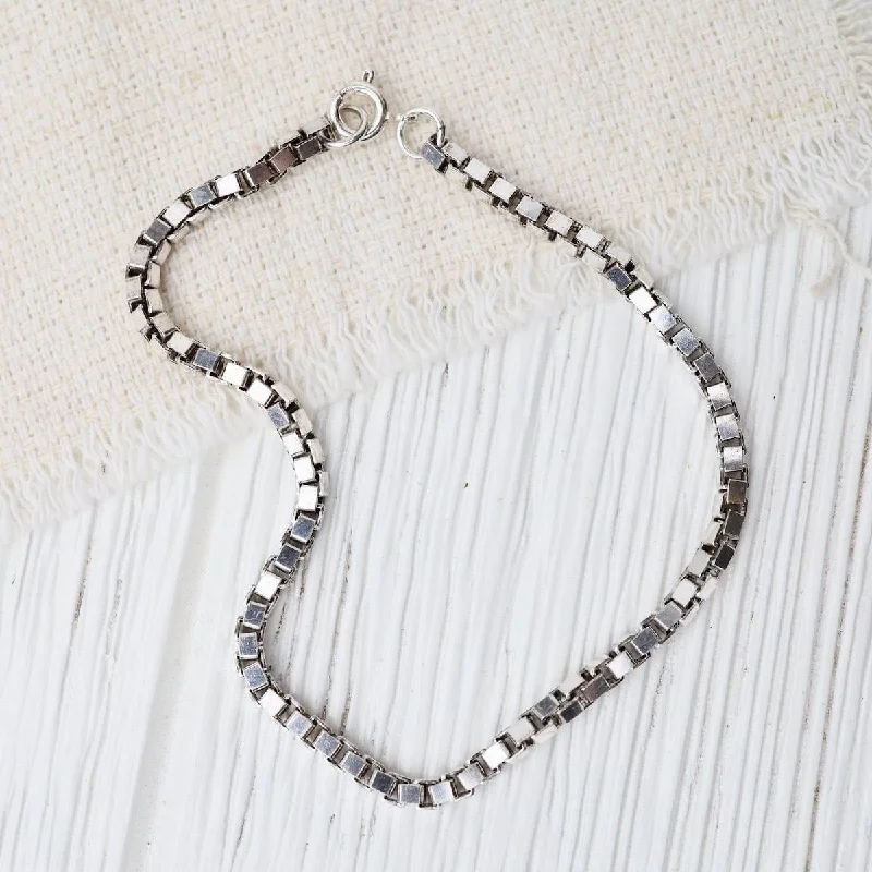 Simple Silver Bracelets-Oxidized Sterling Silver Heavy Box Chain Bracelet