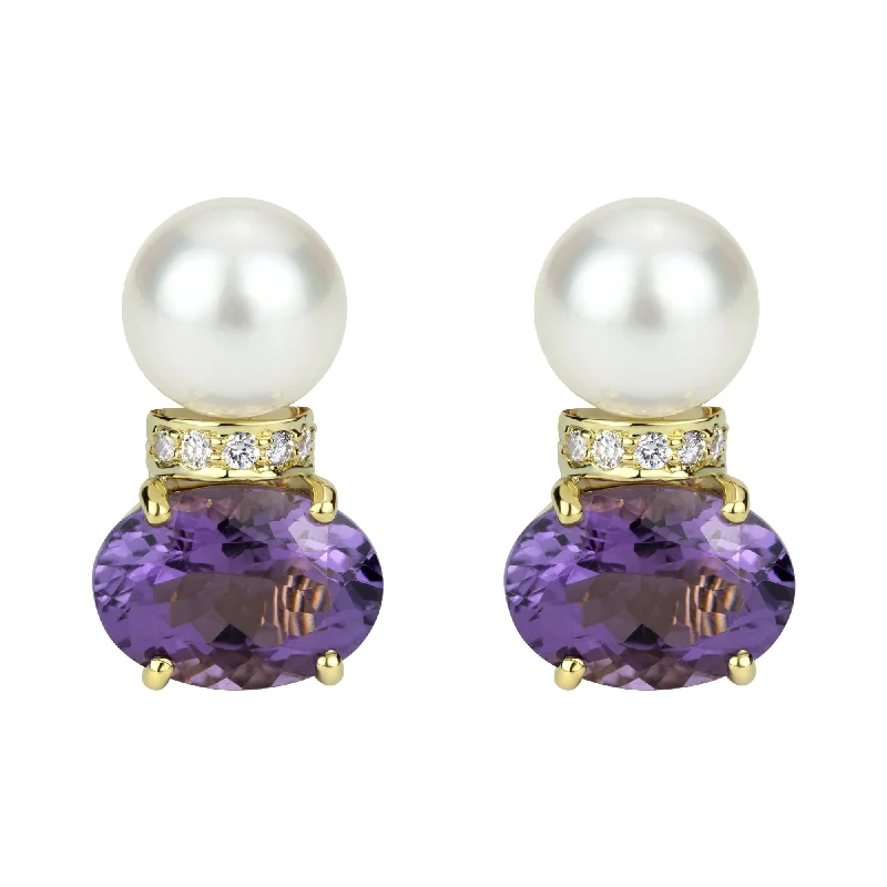 Elegant Stud Earrings-Earrings -  Amethyst Pearl And Diamond (2301E)