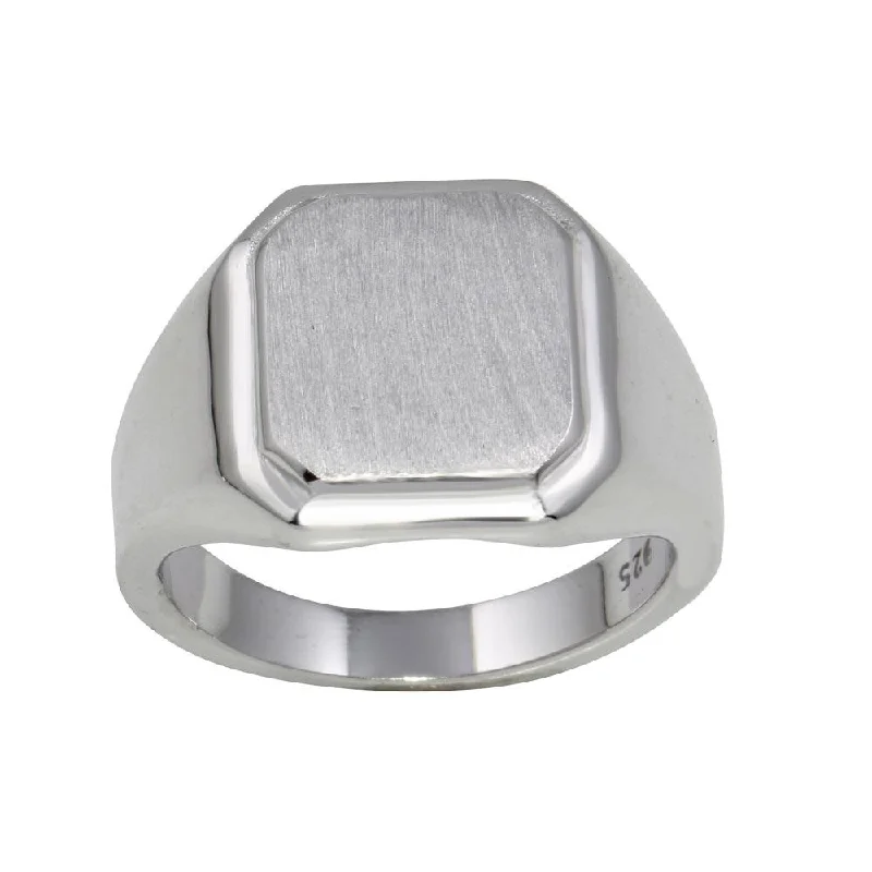 Unique Solitaire Rings-Rhodium Plated 925 Sterling Silver Engravable Octagon Ring with Matte Finish - BGR01240