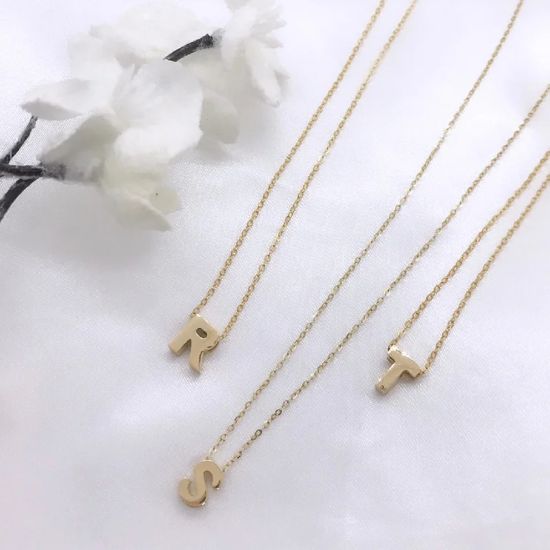 Beautiful Silver Pendant Necklaces-14k Gold Block Initial Necklace