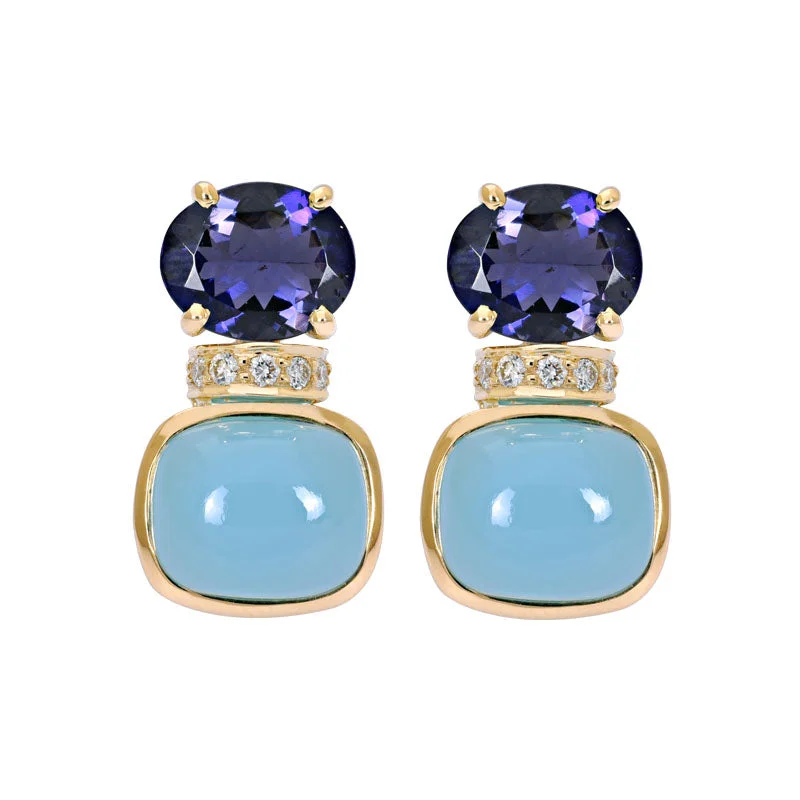 Everyday Earrings-Earrings- Iolite, Chalcedony and Diamond