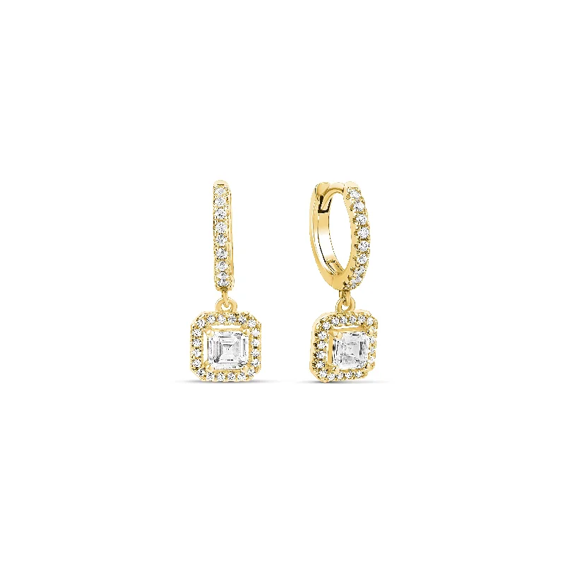 High-Quality Gold Earrings-The Gold Baguette Pave Huggies