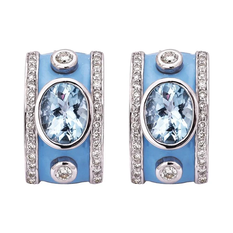 Gold Gemstone Earrings-Earrings- Blue Topaz and Diamond (Enamel)  (256ES)