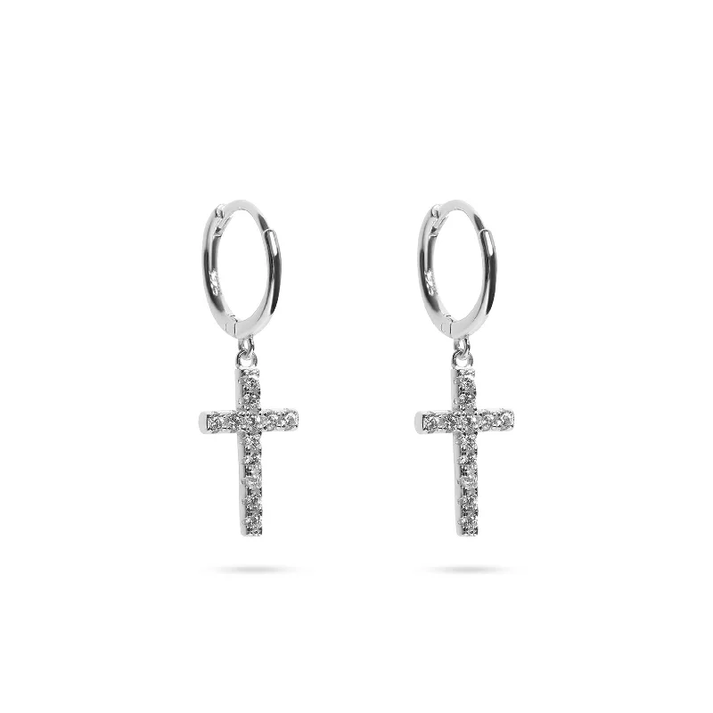 Ethnic Earrings for Women-THE ICED OUT HUGGIE CROSS EARRINGS