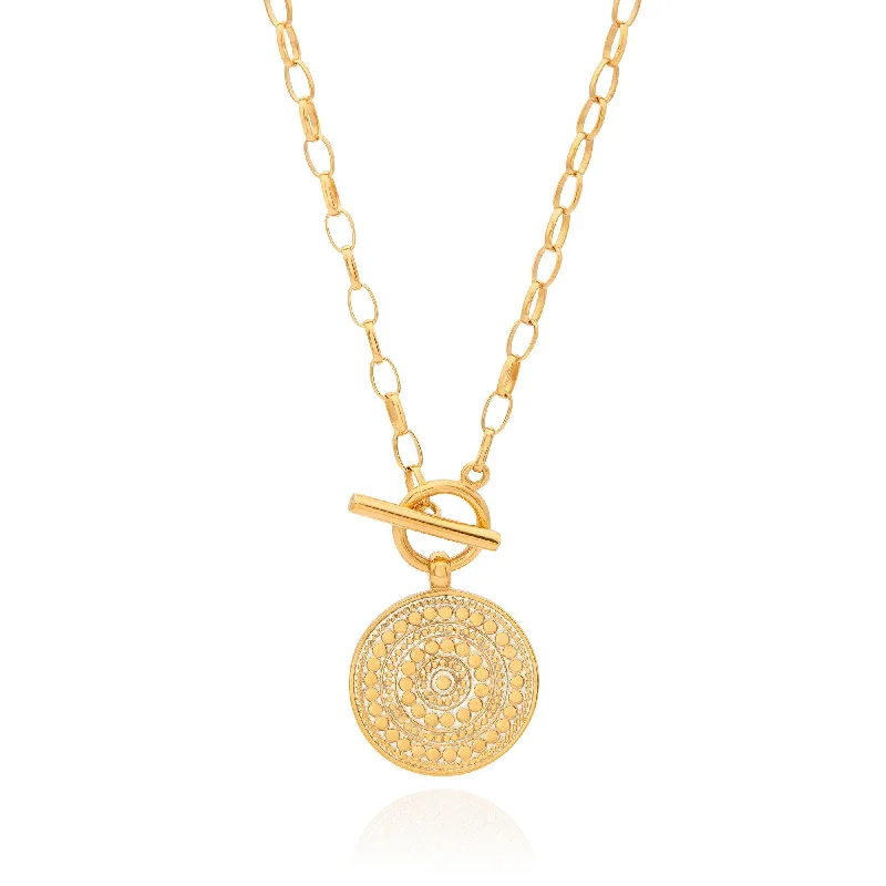 Stylish Pendant Chains-Anna Beck Gold Contrast Dotted Circle Toggle Necklace