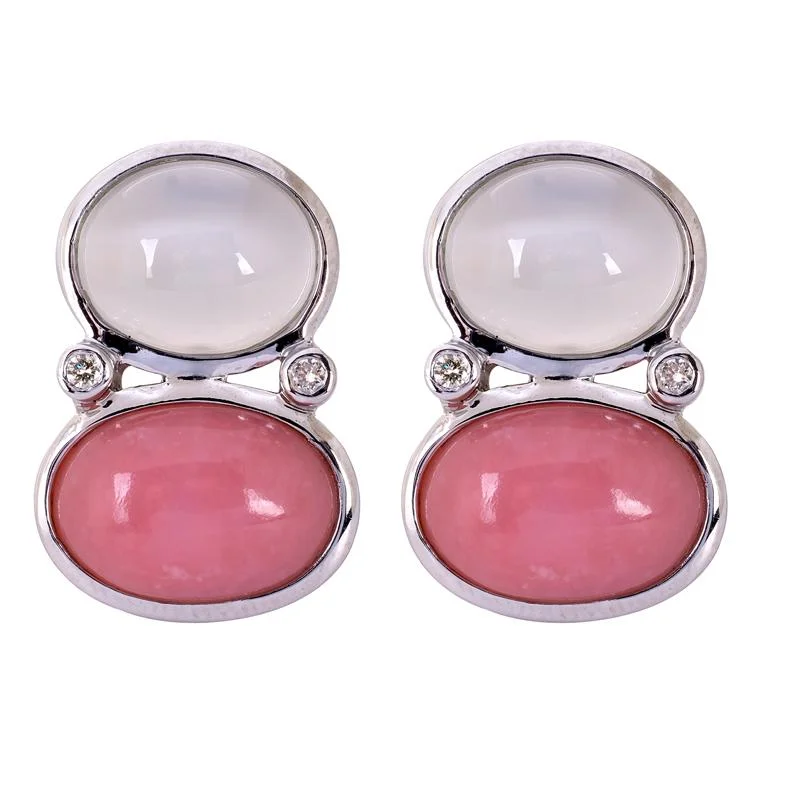 Chic Dangle Earrings-Earrings- Moonstone, Pink Opal and Diamond  (264DS)