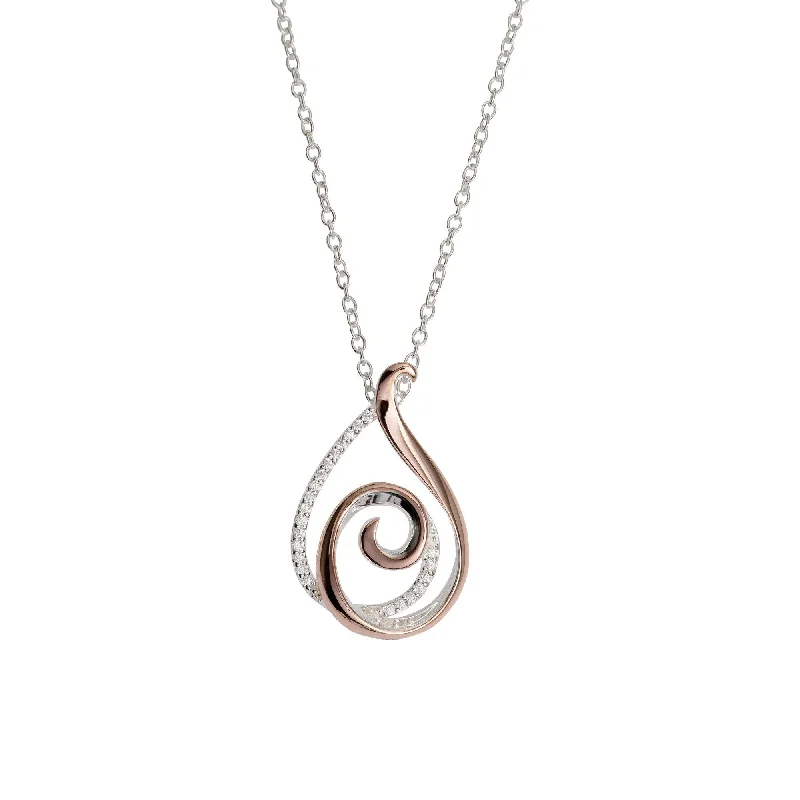 Colorful Gemstone Necklaces-Unique & Co Cubic Zirconia and 18ct Rose Gold Teardrop Swirl Pendant