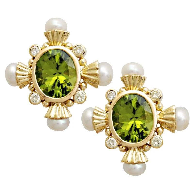 Small Hoop Earrings-Repair - Earrings-Peridot , Pearl and Diamond  (1658K)