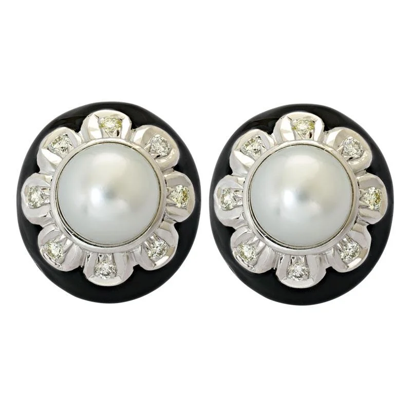 High-End Gold Earrings-Earrings-South Sea Pearl and Diamond (Enamel)  (213BS)