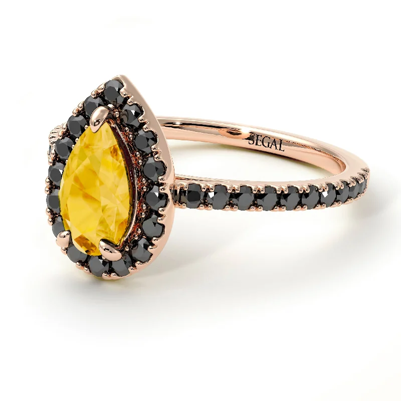 Dainty Gold Rings-Pear Shaped Halo Citrine Ring - Janet No. 605