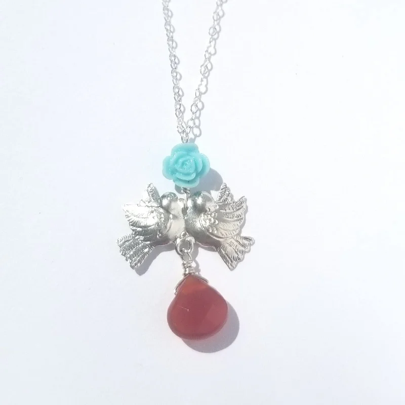 Elegant Diamond Necklaces-Lovebird Charm Necklace