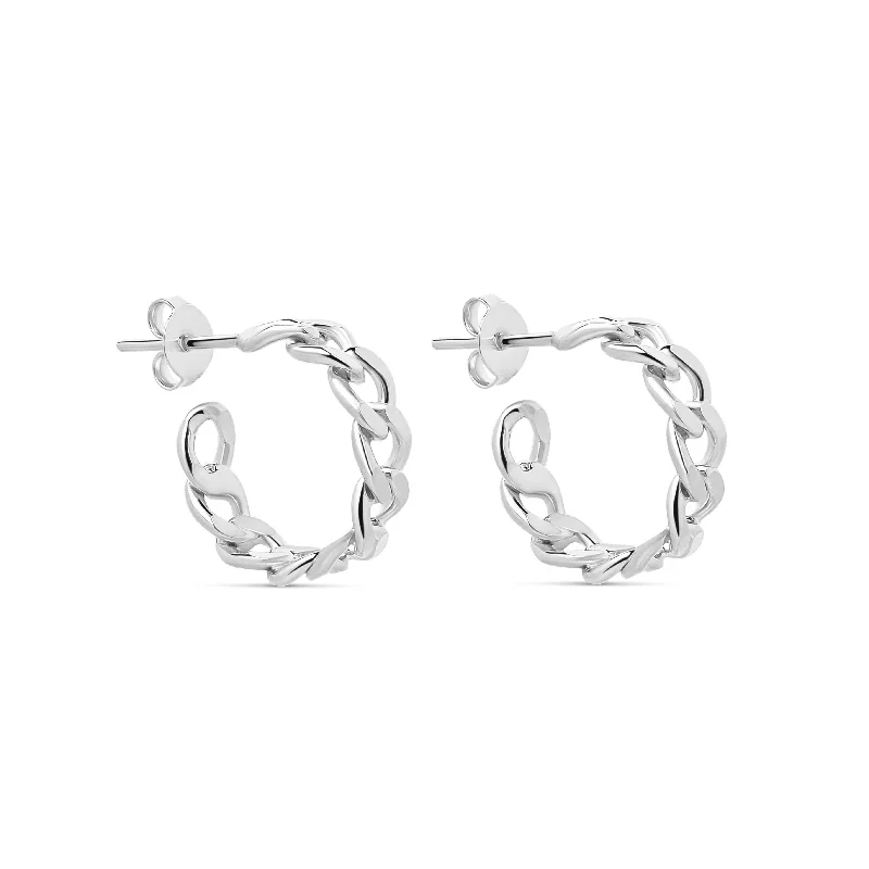 Customizable Earrings-The Silver Cuban Link Mini Hoops