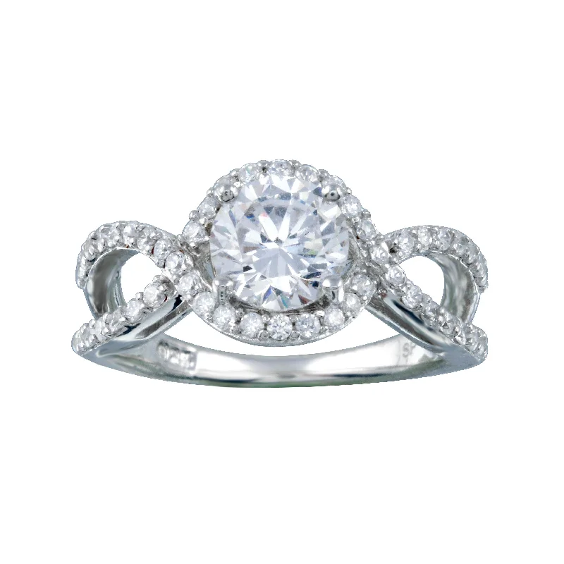 Sparkling Wedding Ring Sets-Silver 925 Rhodium Plated Clear Center CZ Intertwining Ring - STR00645