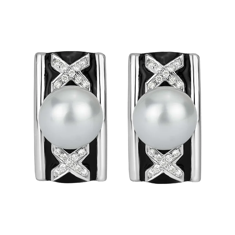 Dainty Silver Earrings-Earrings - South Sea Pearl And Diamond (Enamel) (304CS)