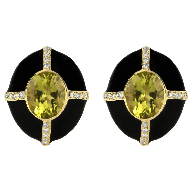 Trendy Gold Earrings-Earrings- Lemon Quartz And Diamond (enamel) (1192H)