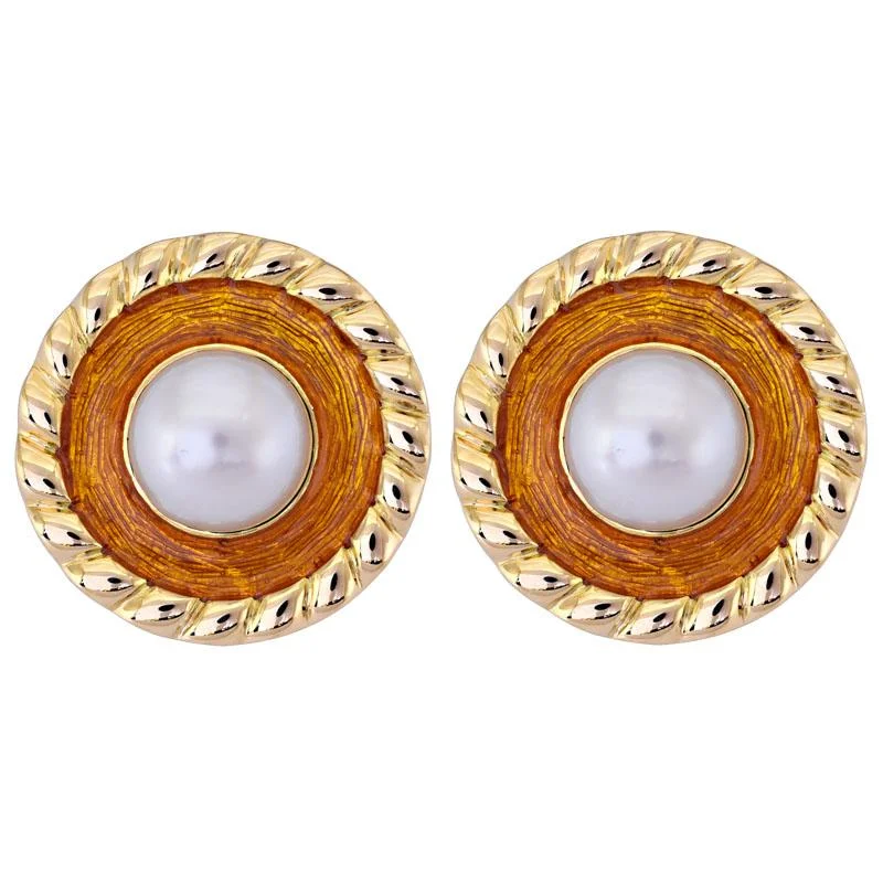 Beautiful Silver Earrings-Earrings- South Sea Pearl (Enamel)  (2171A)