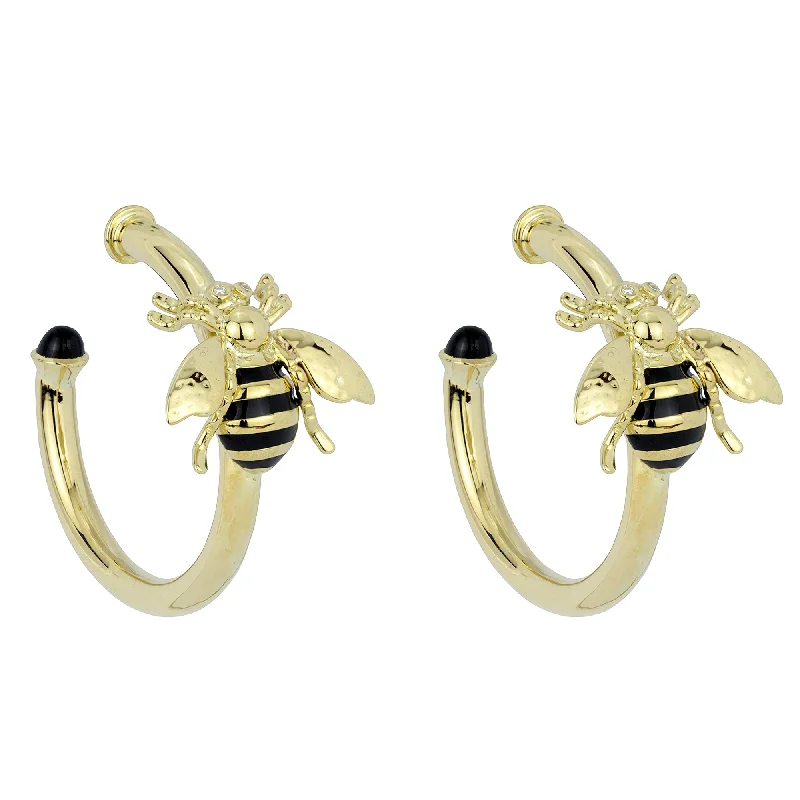 Chic Pearl Earrings-Earrings - Black Onyx & Diamond (Enamel) (2263D)