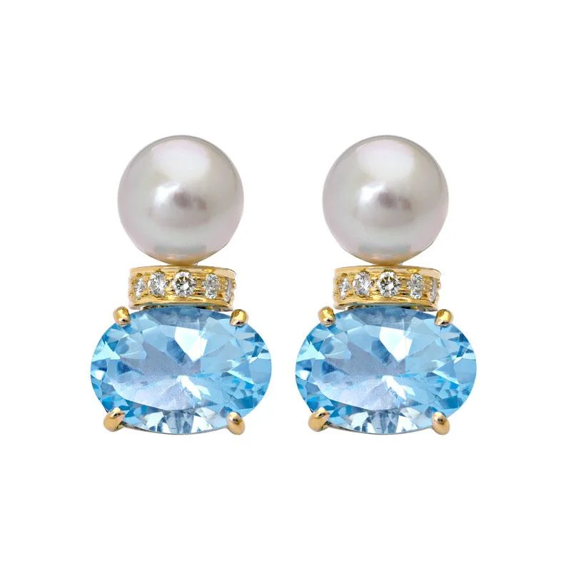 Classic Gold Earrings-Earrings- Blue Topaz, South Sea Pearl and Diamond  (20CM)