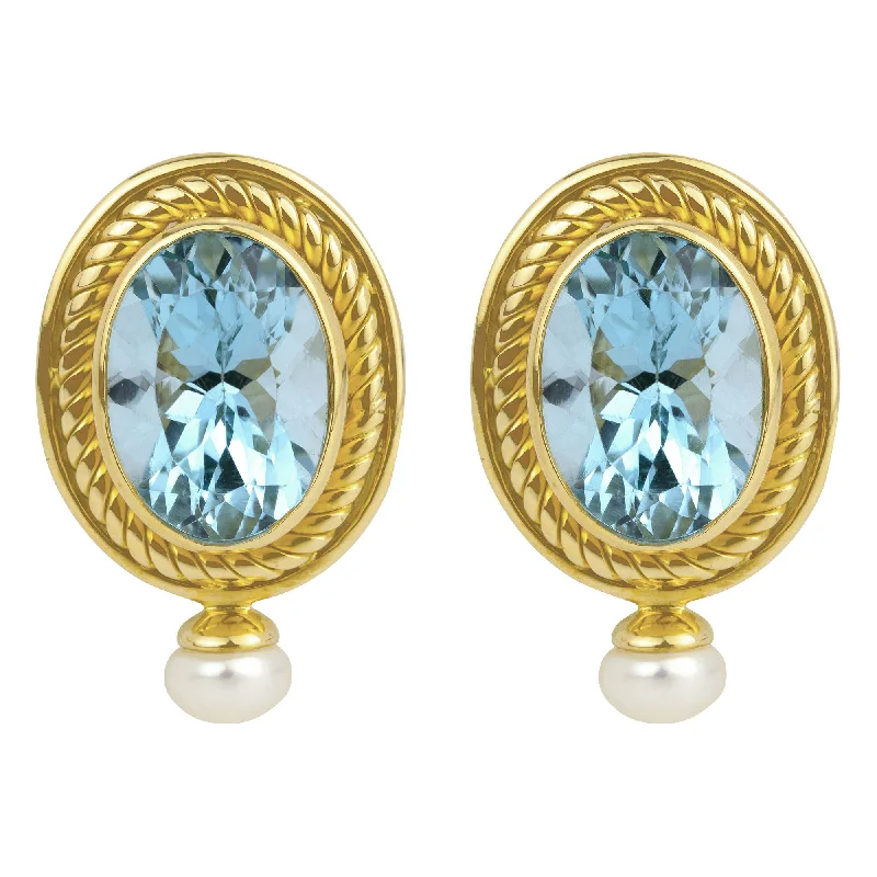 Boho Chic Earrings-Earrings- Blue Topaz And Pearl (1821J)