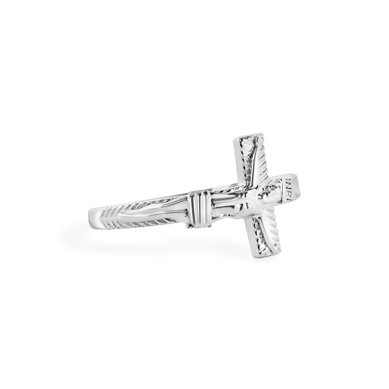 Silver Wedding Bands for Men-Rhodium Plated 925 Sterling Silver Cross Jesus Christ 2.6mm Ring - GMR00406