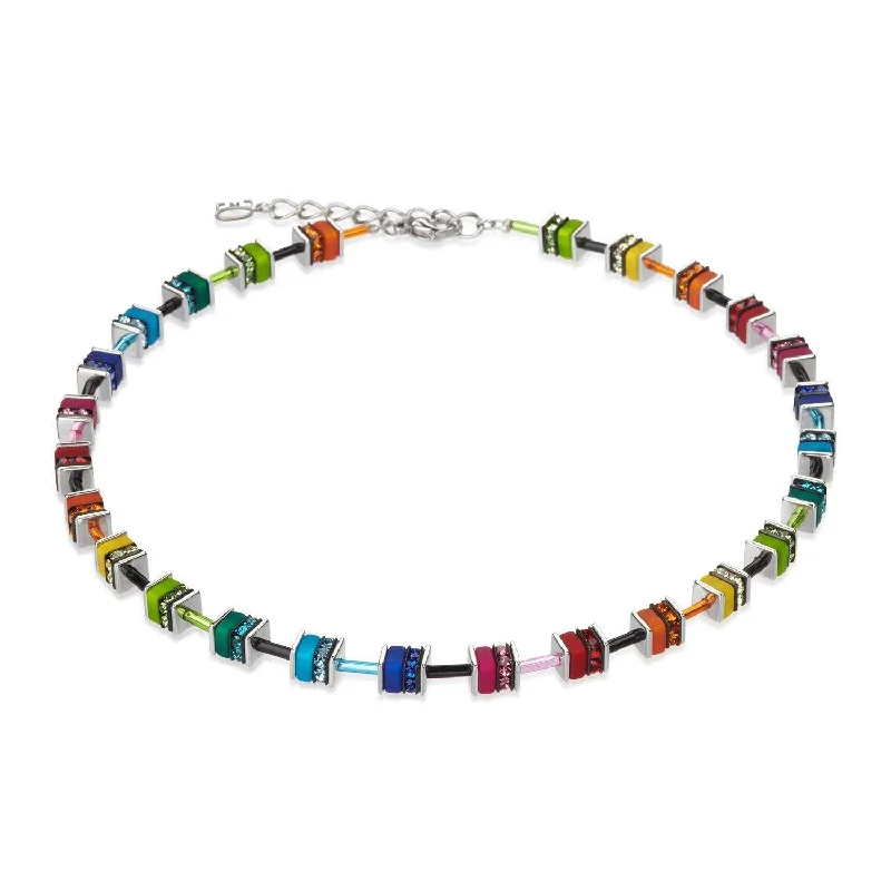 Custom Silver Necklaces-Coeur De Lion Multicolour Swarovski® Crystals Geo Cube Necklace