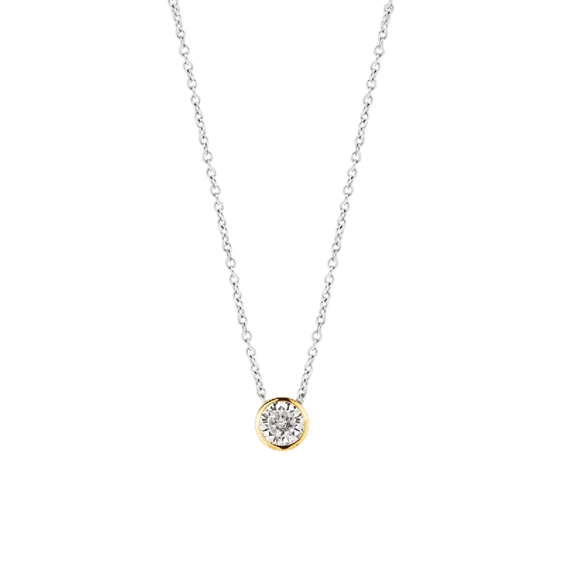 Long Crystal Necklaces-Ti Sento Silver and Gold Necklace with Round Cubic Zirconia Centrepiece