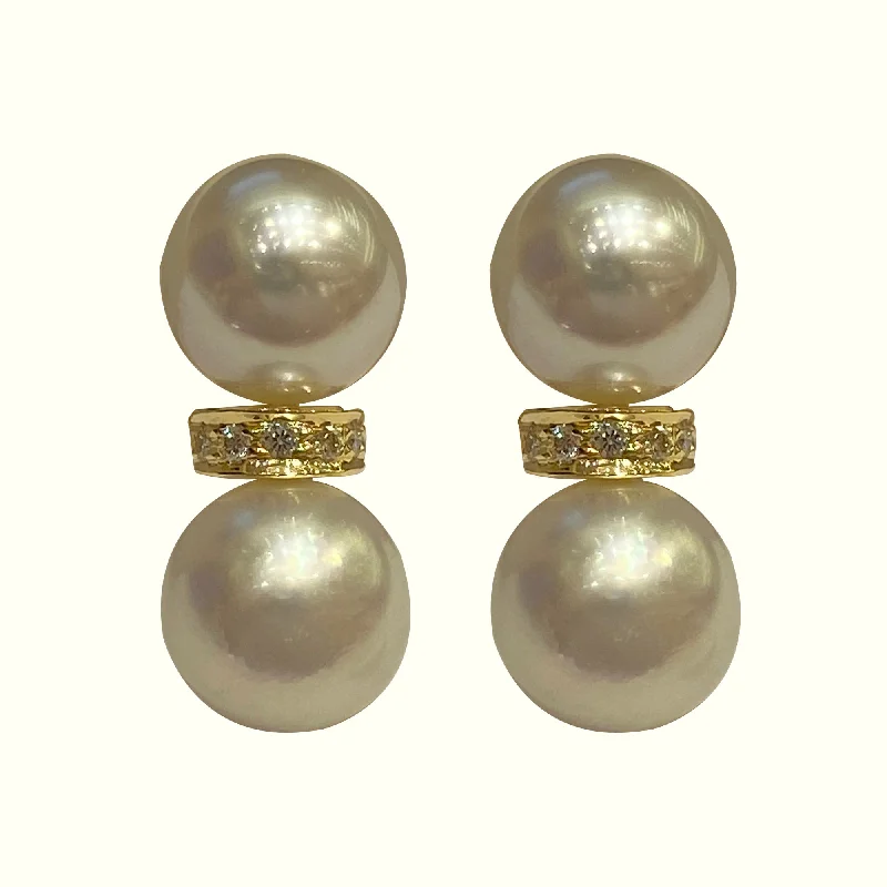 Wedding Jewelry Earrings-Earrings - South Sea Pearl and Diamond in 18k gold