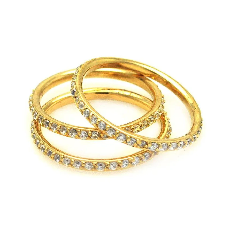 Large Wedding Rings-Silver 925 Gold Plated CZ Stackable Ring Set - STR00513GP