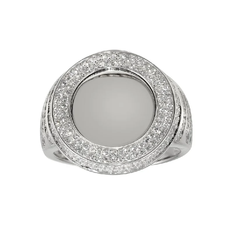 Designer Gold Rings-Rhodium Plated 925 Sterling Silver Round CZ Mirror Disc Ring - GMR00309