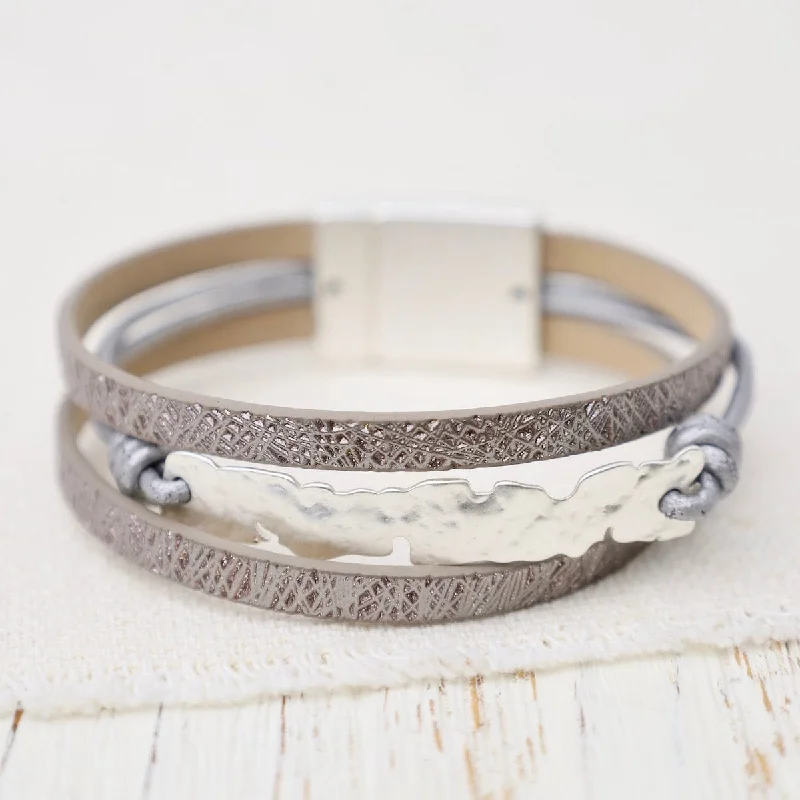 Personalized Silver Bracelets-Matte Silver Metallic Grey Bracelet