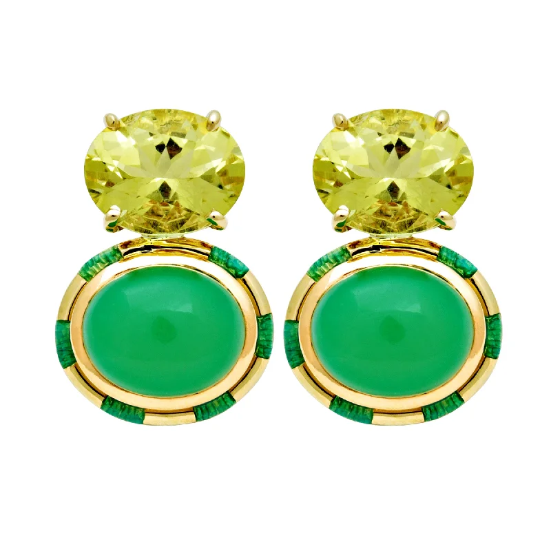 Unique Wedding Stud Earrings-Earrings- Lemon Quartz And Chrysoprase (enamel) (2032H)