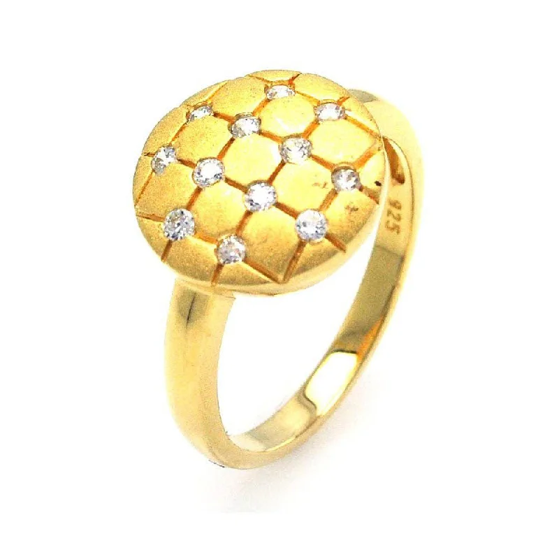 Classic Solitaire Rings-Clearance-Silver 925 Gold Plated CZ Circle Mosaic Ring - STR00585