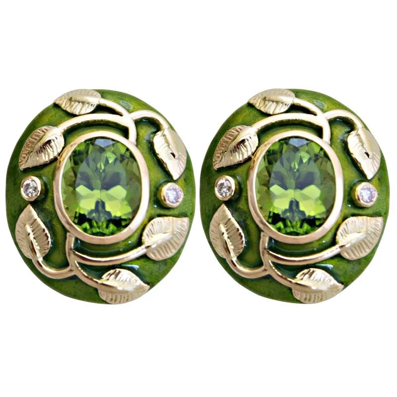 Bold Statement Earrings-Earrings-Peridot and Diamond (Enamel)  (1752B)