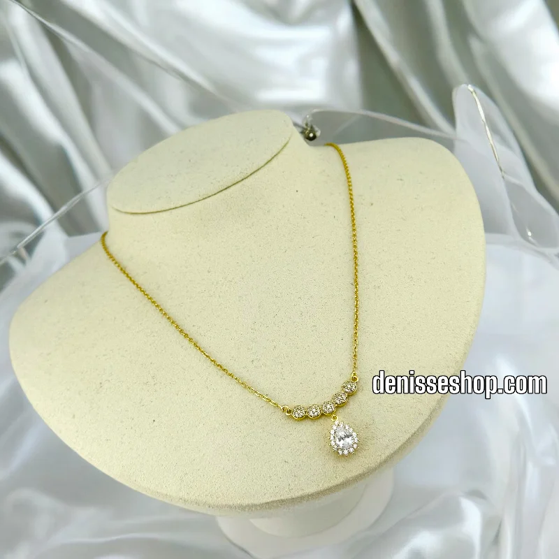 Simple Heart Necklaces-14K / WOMEN WHITE STONE THIN NECKLACE N109