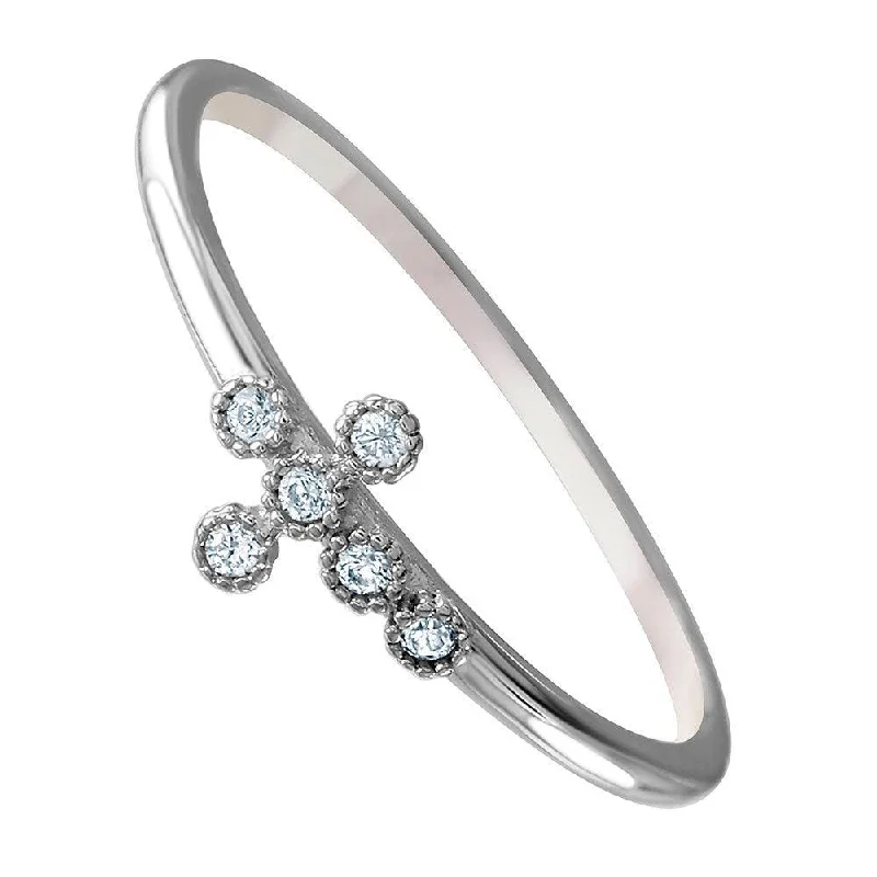 Fashionable Wedding Ring Sets-Silver 925 Rhodium Plated Round Band with CZ Cross Ring - GMR00072