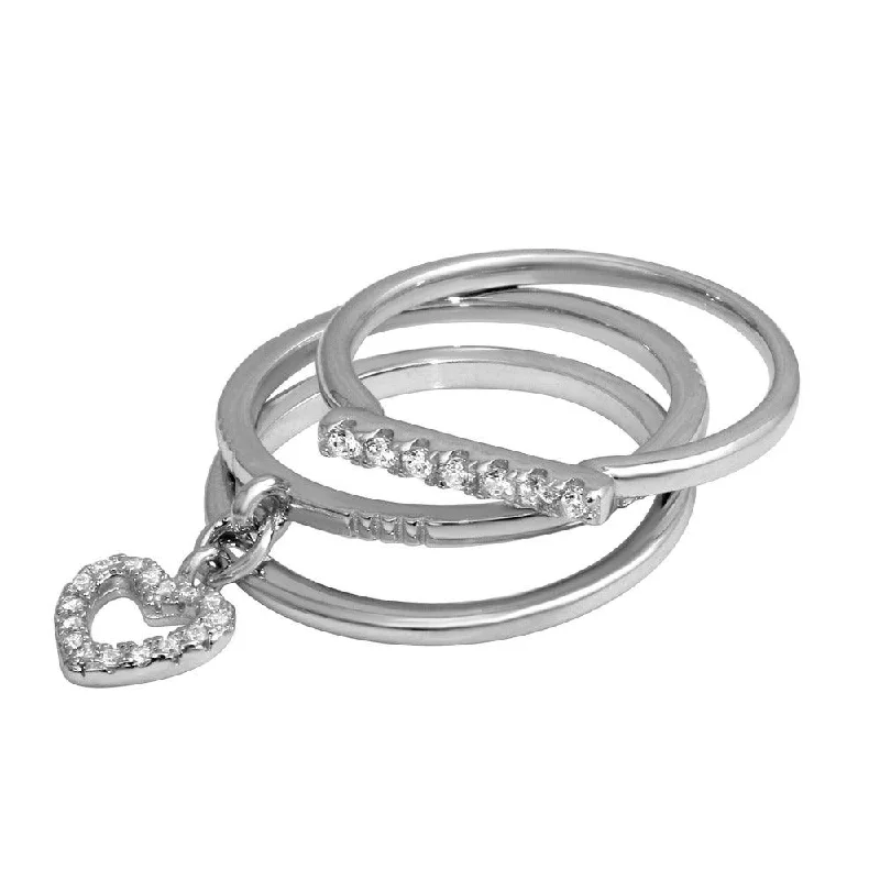 Unique Wedding Bands-High Polished 925 Sterling SilverStackable Hanging Heart Ring - STR01104RH