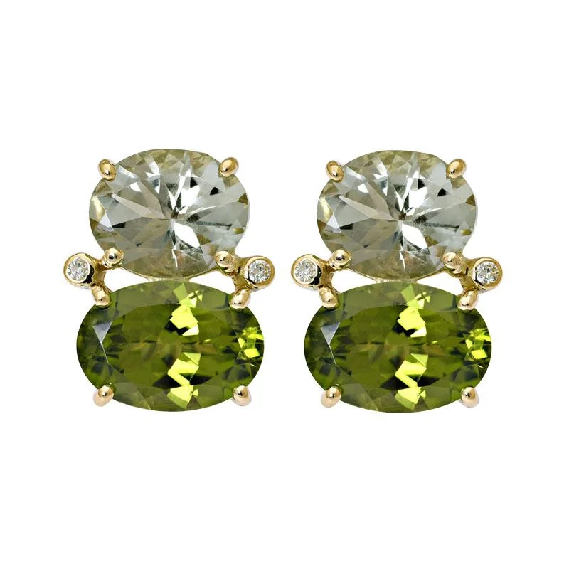 Handcrafted Silver Earrings-Earrings-Green Quartz, Peridot and Diamond  (2155E)