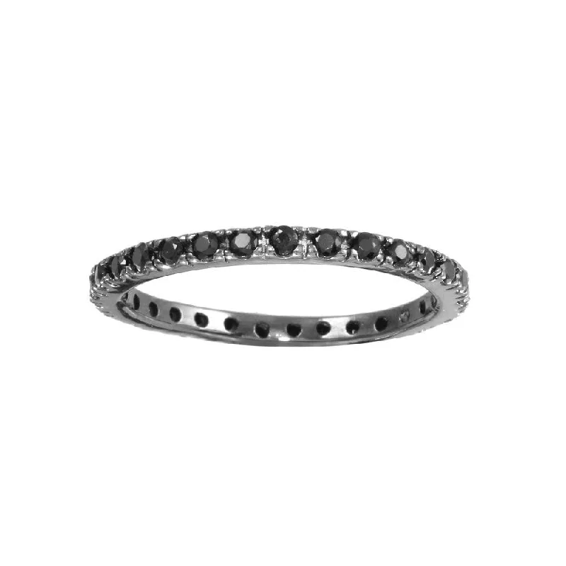 Vintage Wedding Rings-Silver 925 Rhodium Plated Plated Inlay Eternity Ring - BGR00339BLK