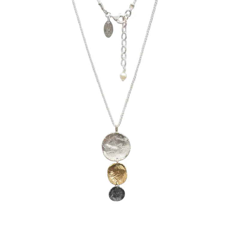 Large Pendant Necklaces-Silver and Gold Large Three Colour Circle Necklace