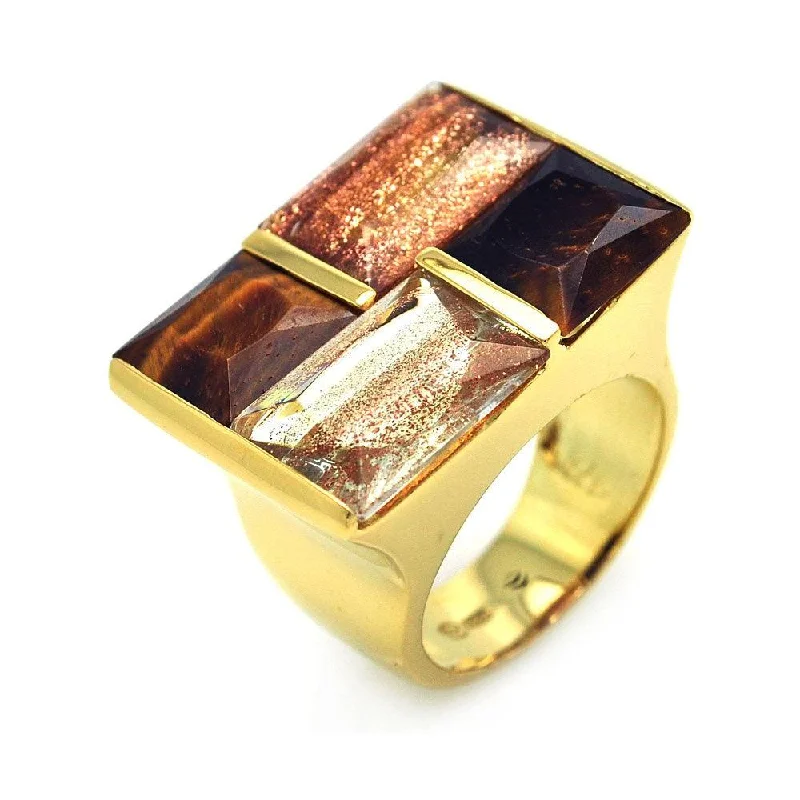 Trendy Rings for Men-Clearance-Silver 925 Gold Plated Multi Colored Stone Square Ring - BGR00267