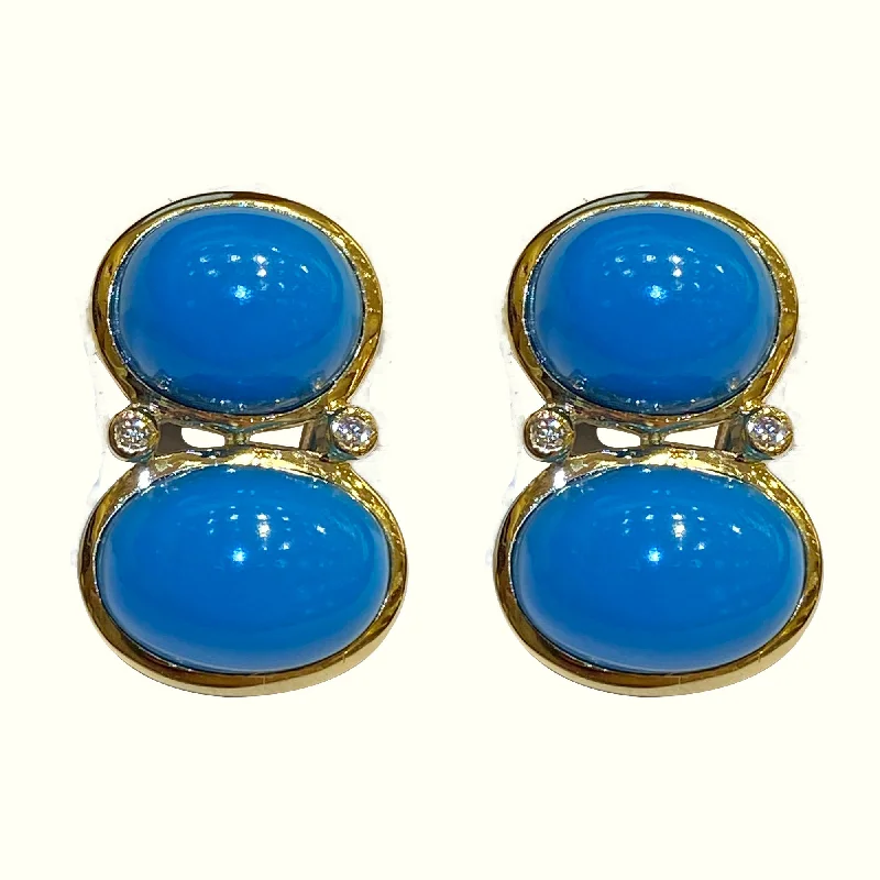 Elegant Gemstone Earrings-Earrings - Turquoise and Diamonds in 18k Gold