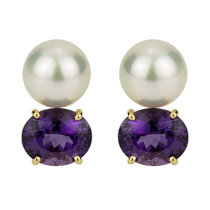 Luxury Wedding Earrings-Earrings - Pearl And Amethyst