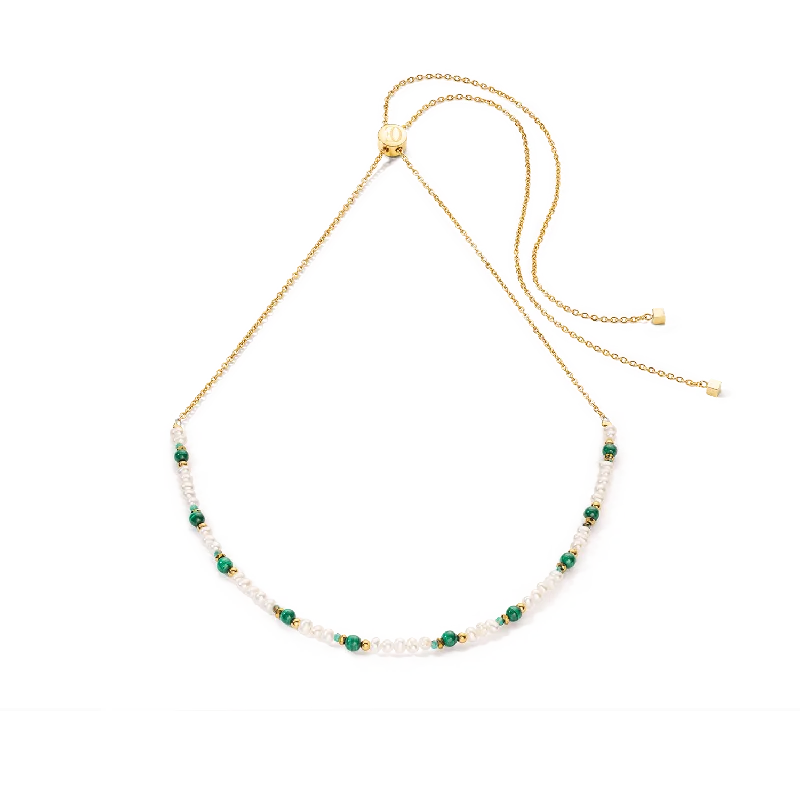 Romantic Gold Necklaces-Coeur De Lion Harmony Gold Pearl and Malachite Necklace