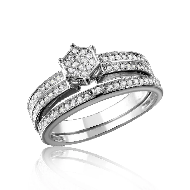 Trendy Engagement Ring Sets-Rhodium Plated 925 Sterling Silver Muiti Row Clear CZ Band - GMR00122